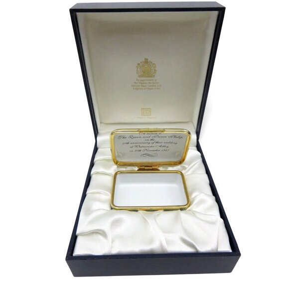 HALCYON DAYS Enamel Queen Elizabeth II And Prince Philip 50th Wedding Anniversar - Picture 2 of 10